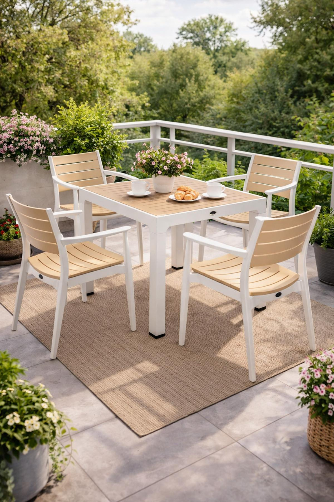 Novussi NST-012 Regnum Bahçe Masa Takımı Camlı Masa + 4 Koltuk Beyaz | ID4651