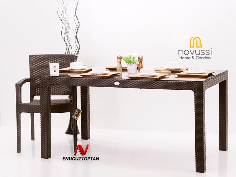 Novussi R004 Rattan Camlı Masa 90x150cm | ID1274