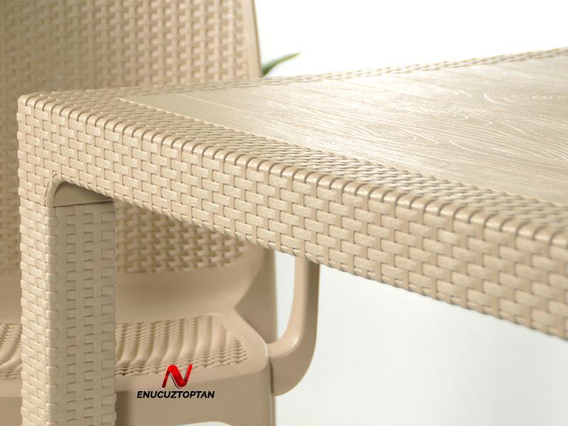 Novussi Rattan Camsız 90x150 Masa + 6 Adet Nice Sandalye | ID1472