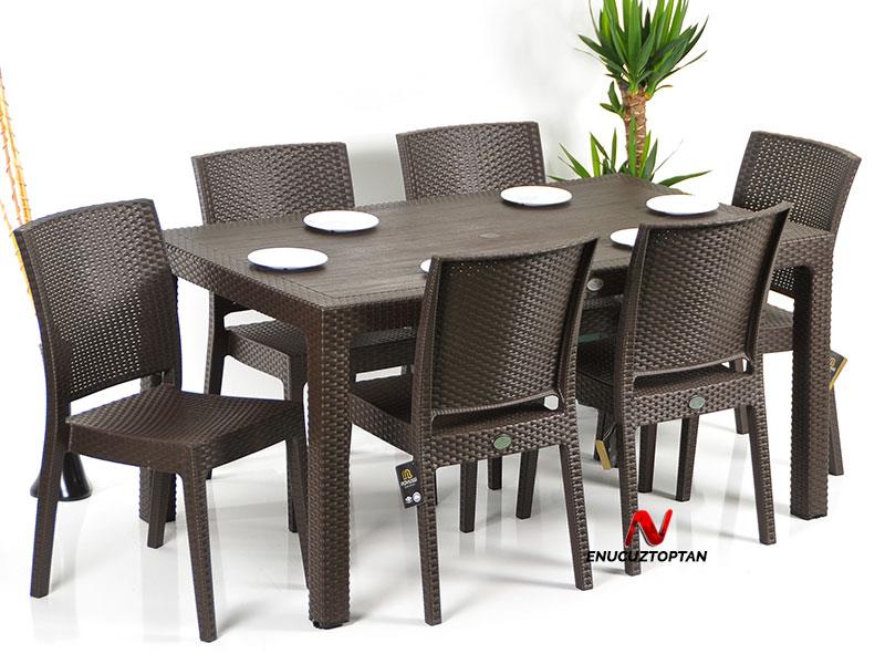 Novussi Rattan Camsız 90x150 Masa + 6 Adet Nice Sandalye | ID1472
