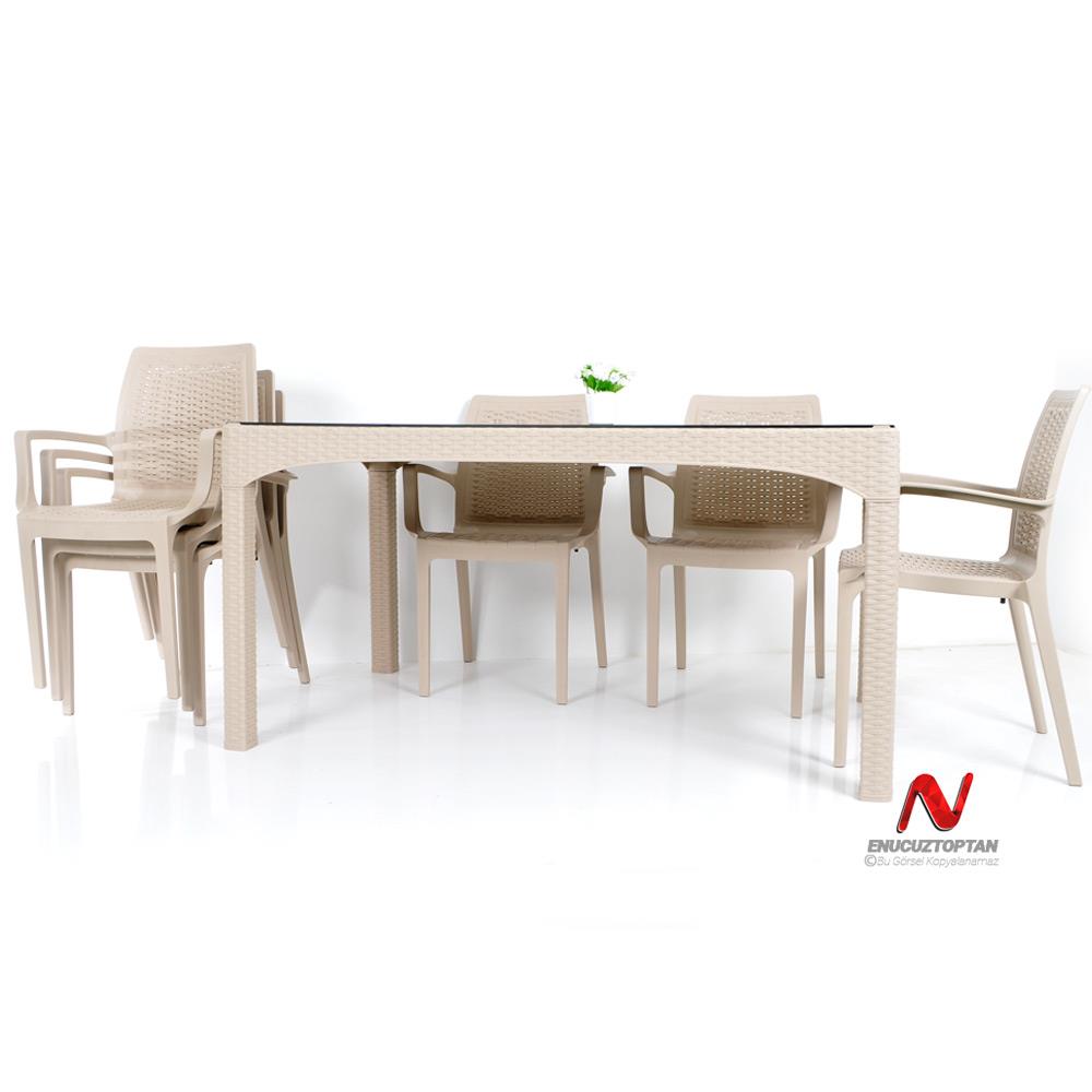 Şenyayla Bahçe Masa Takımı Camlı 90x150 Masa + 6 Koltuk | ID4879