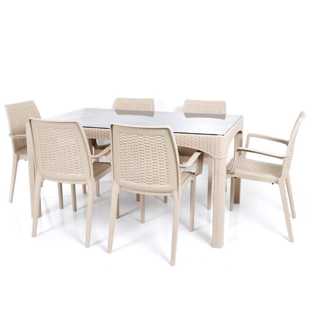 Şenyayla Bahçe Masa Takımı Camlı 90x150 Masa + 6 Koltuk | ID4879