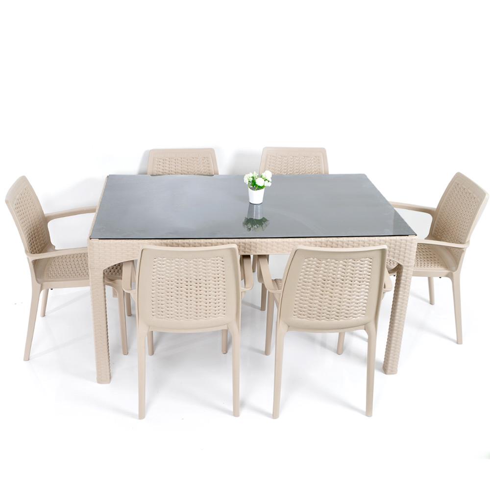 Şenyayla Bahçe Masa Takımı Camlı 90x150 Masa + 6 Koltuk | ID4879