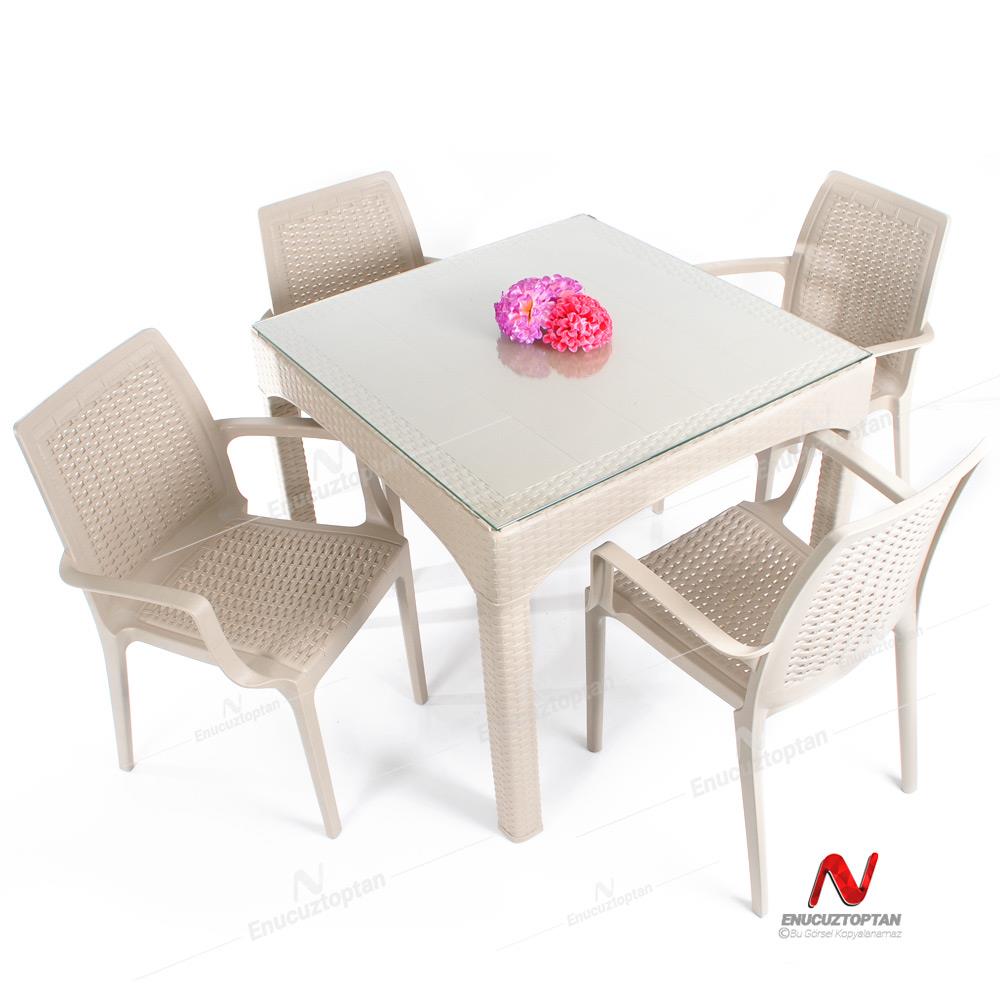 Şenyayla Bahçe Masa Takımı Camlı 90x90 Kare Masa + 4 Koltuk | ID4878