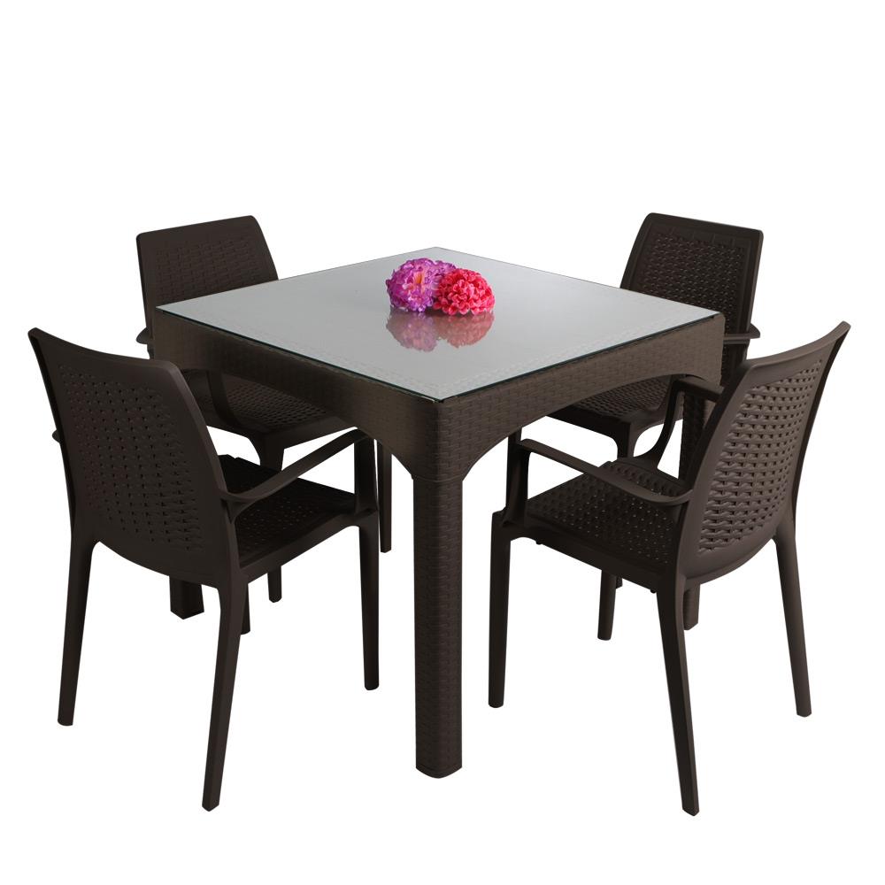Şenyayla Bahçe Masa Takımı Camlı 90x90 Kare Masa + 4 Koltuk | ID4878
