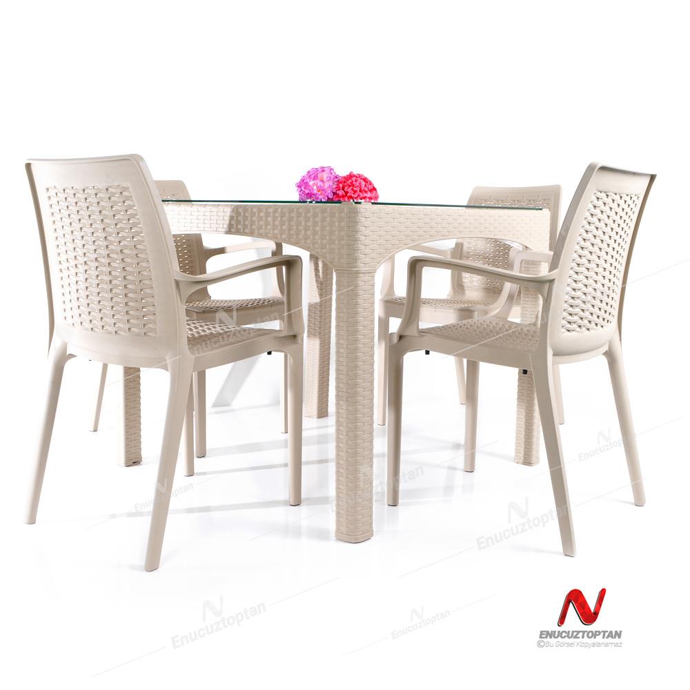 Şenyayla Bahçe Masa Takımı Camlı 90x90 Kare Masa + 4 Koltuk | ID4878
