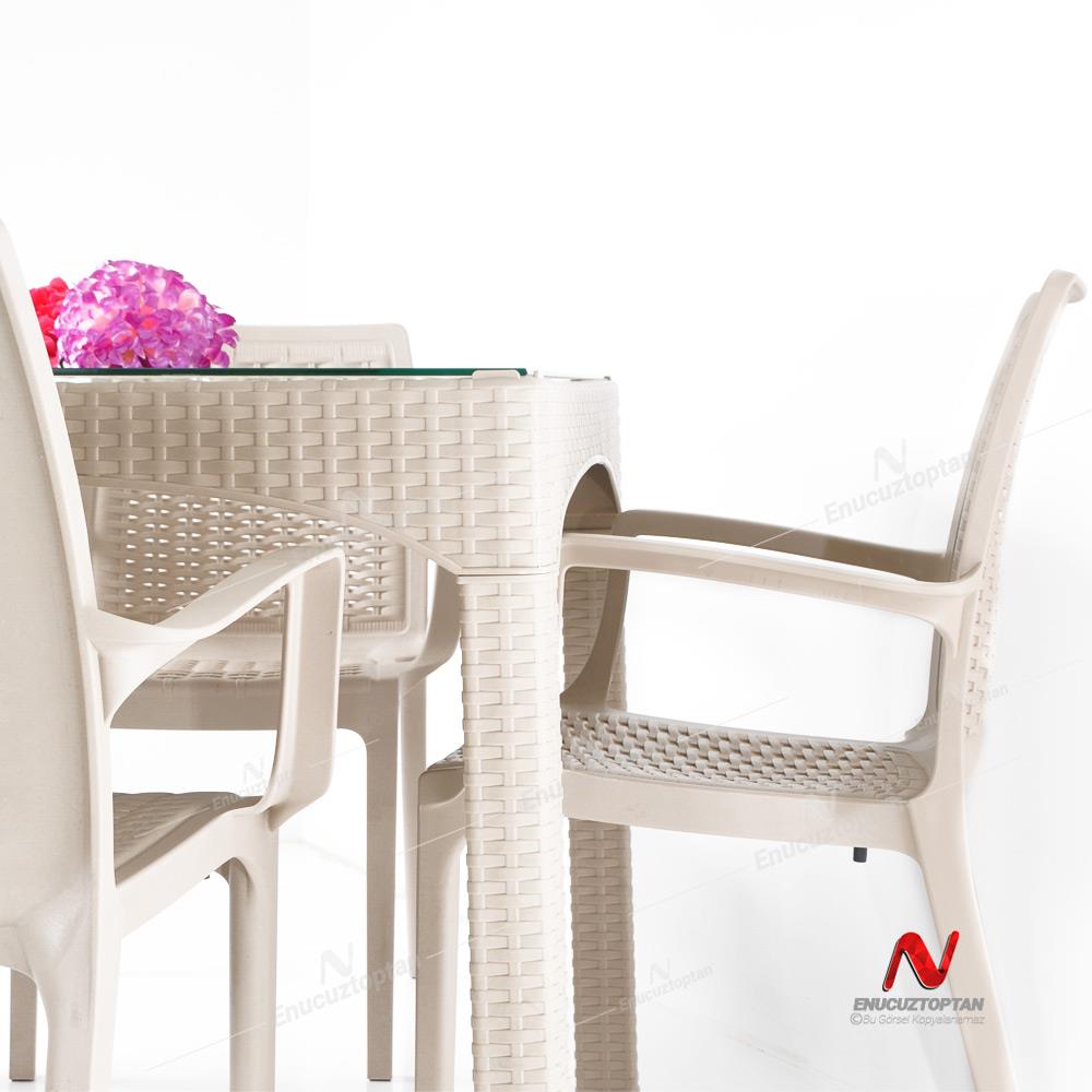 Şenyayla Bahçe Masa Takımı Camlı 90x90 Kare Masa + 4 Koltuk | ID4878