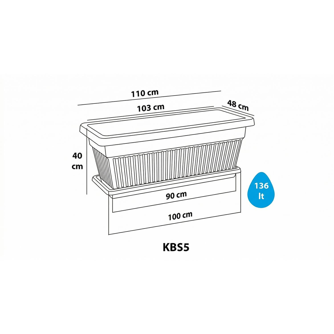 Serinova KBT5 Kemer Bahçe Tabaklı Saksı 136 Litre | ID6470