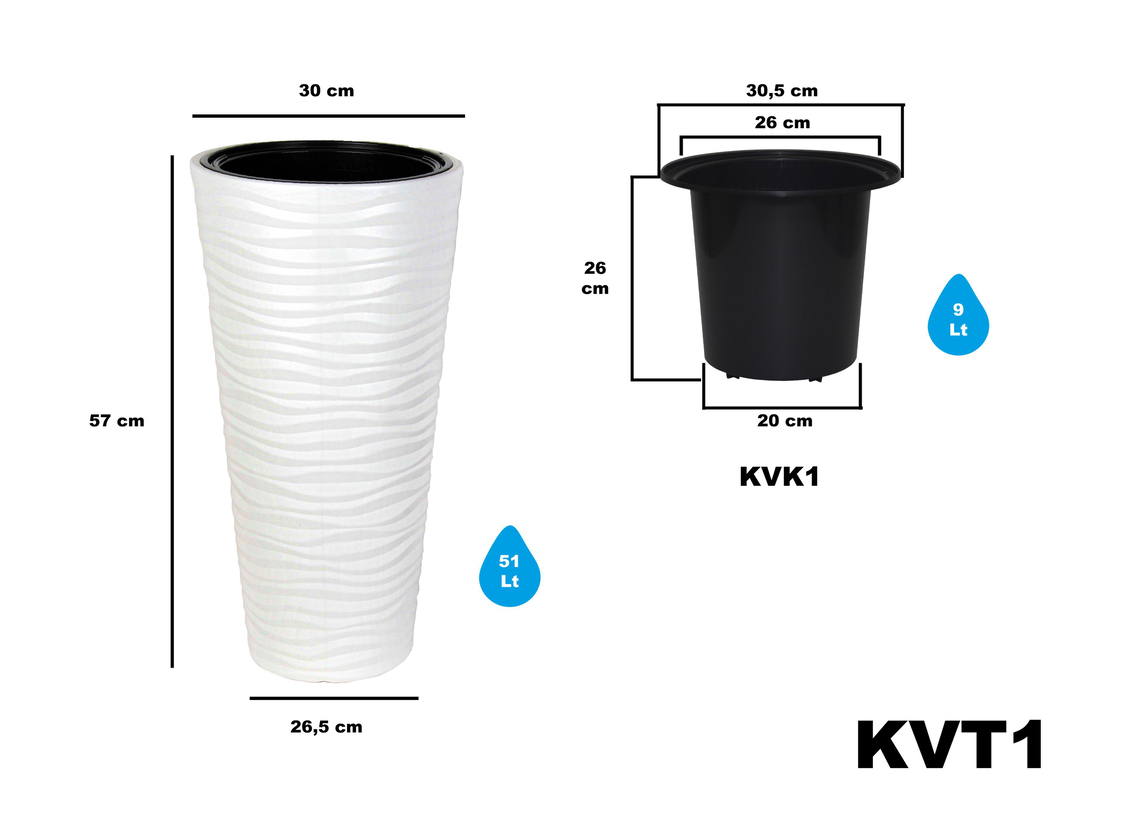 Serinova KVT1 İç Drenaj Hazneli Kumsal Çiçek Vazosu 51 Litre | ID6015