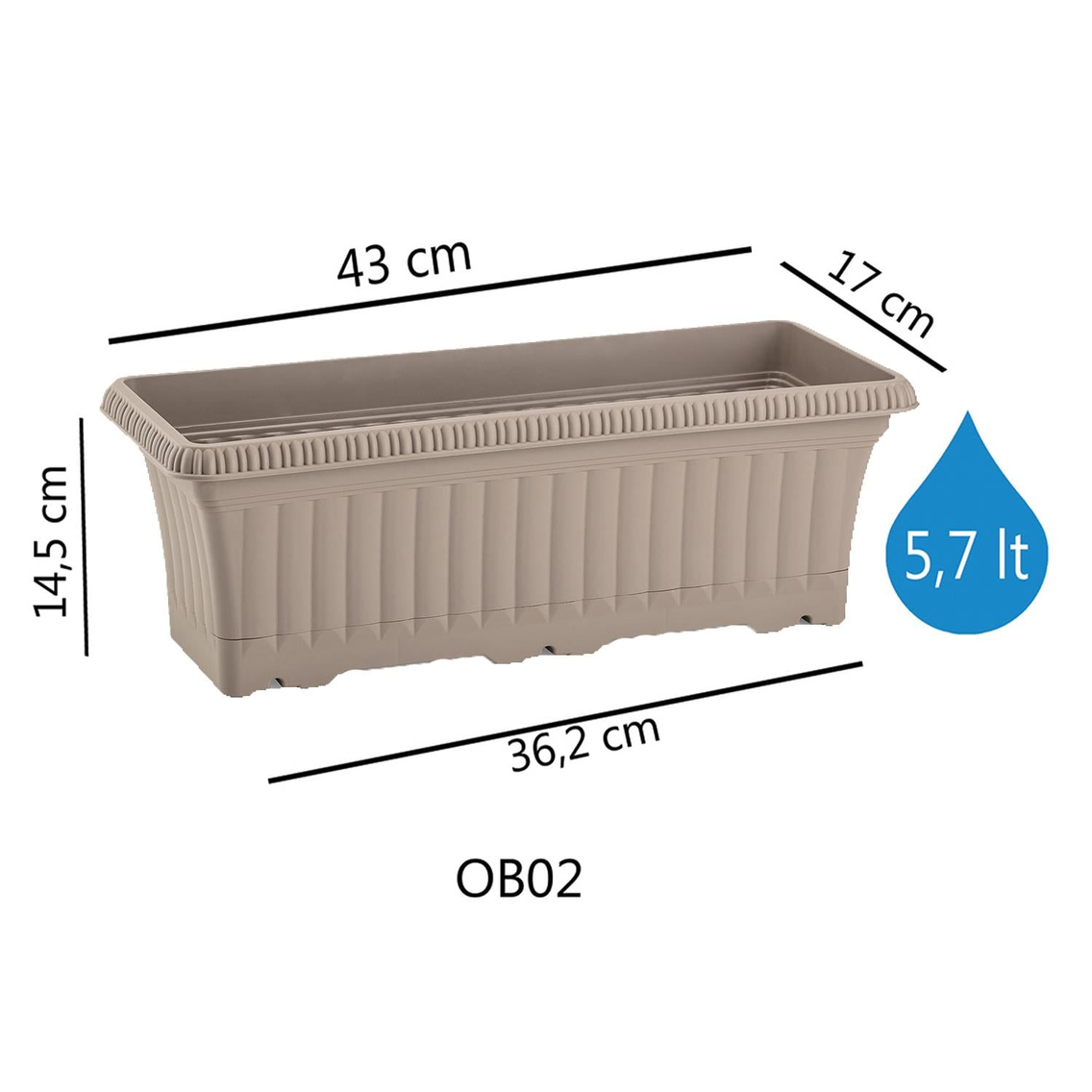 Serinova OB02IA Ova Askılı Balkon Saksı 5.7 Litre | ID2941