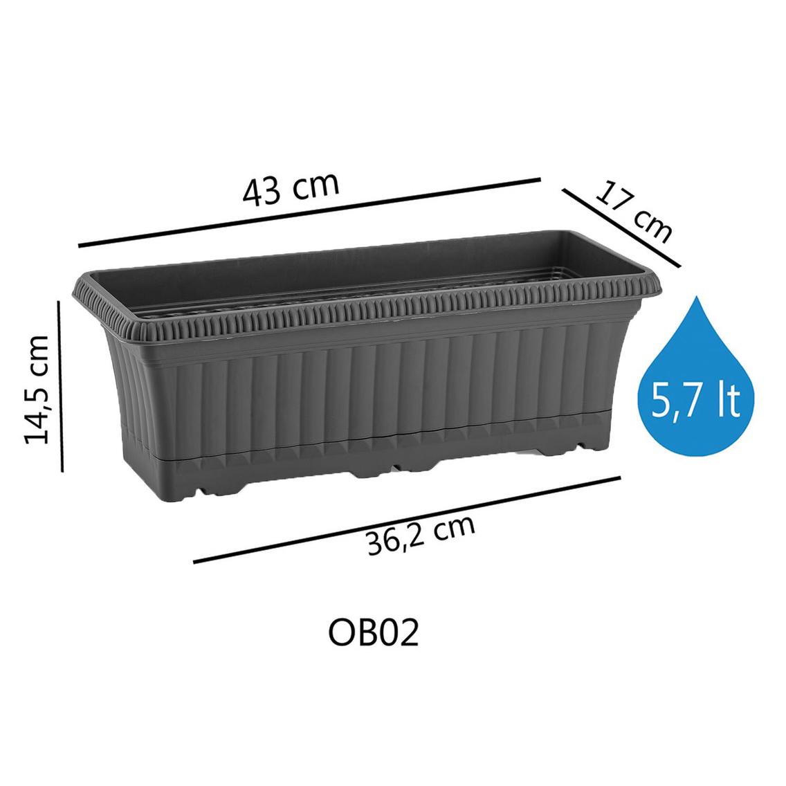 Serinova OB02IA Ova Askılı Balkon Saksı 5.7 Litre | ID2941