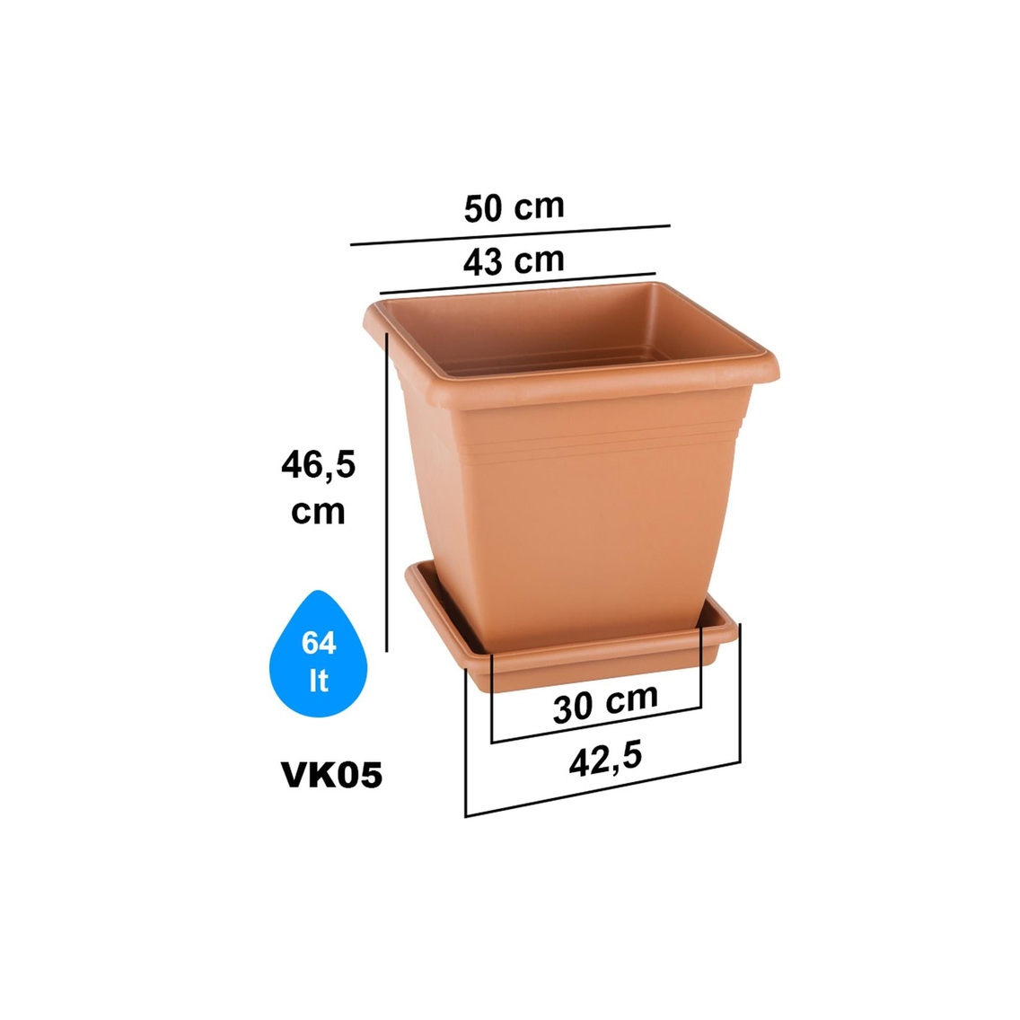 Serinova VK05 Villa Kare Dış Mekan Saksı No:5 - 64 Litre | ID2675