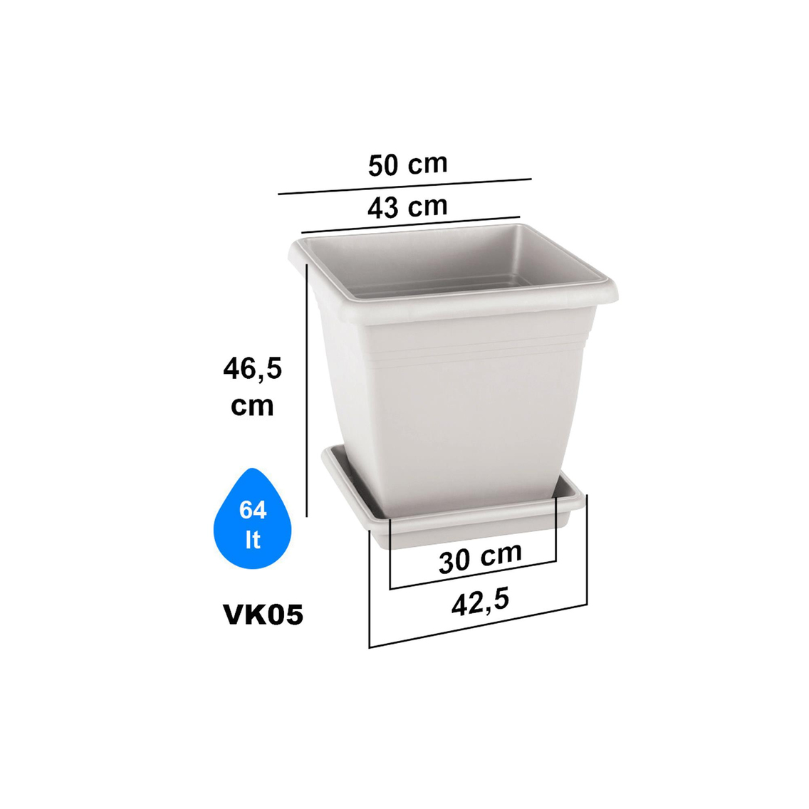 Serinova VK05 Villa Kare Dış Mekan Saksı No:5 - 64 Litre | ID2675