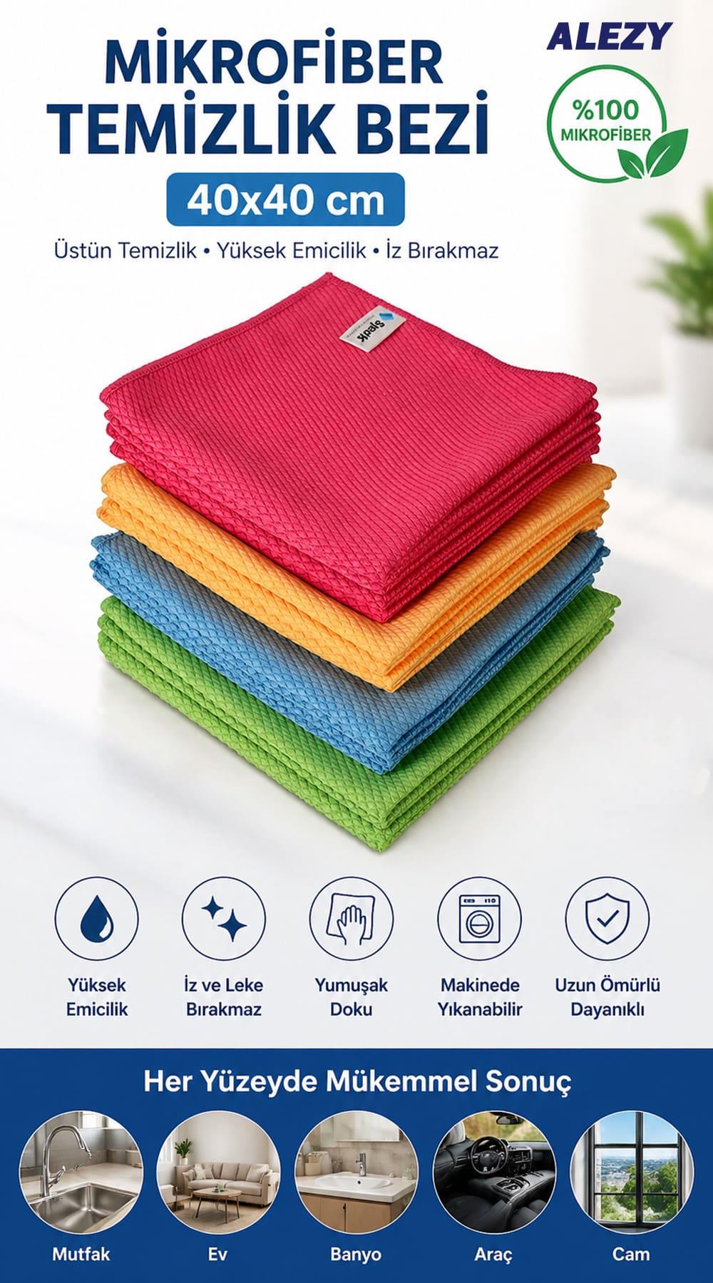 Spark 2309 Mikrofiber Temizlik Bezi Hassas Yüzeyler 40x40cm | ID3037