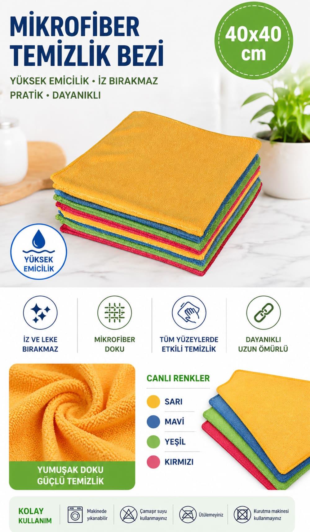 Spark M-3308 Mikrofiber Kadife Dokulu Genel Temizlik Bezi 40x40 cm | ID5647