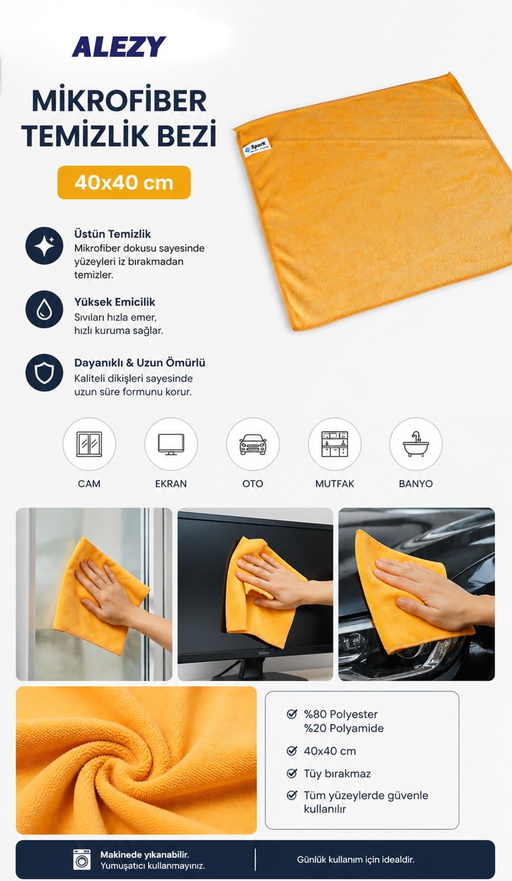 Spark M2307 Mikrofiber Temizlik Bezi Çok Amaçlı 40x40 cm | ID4375