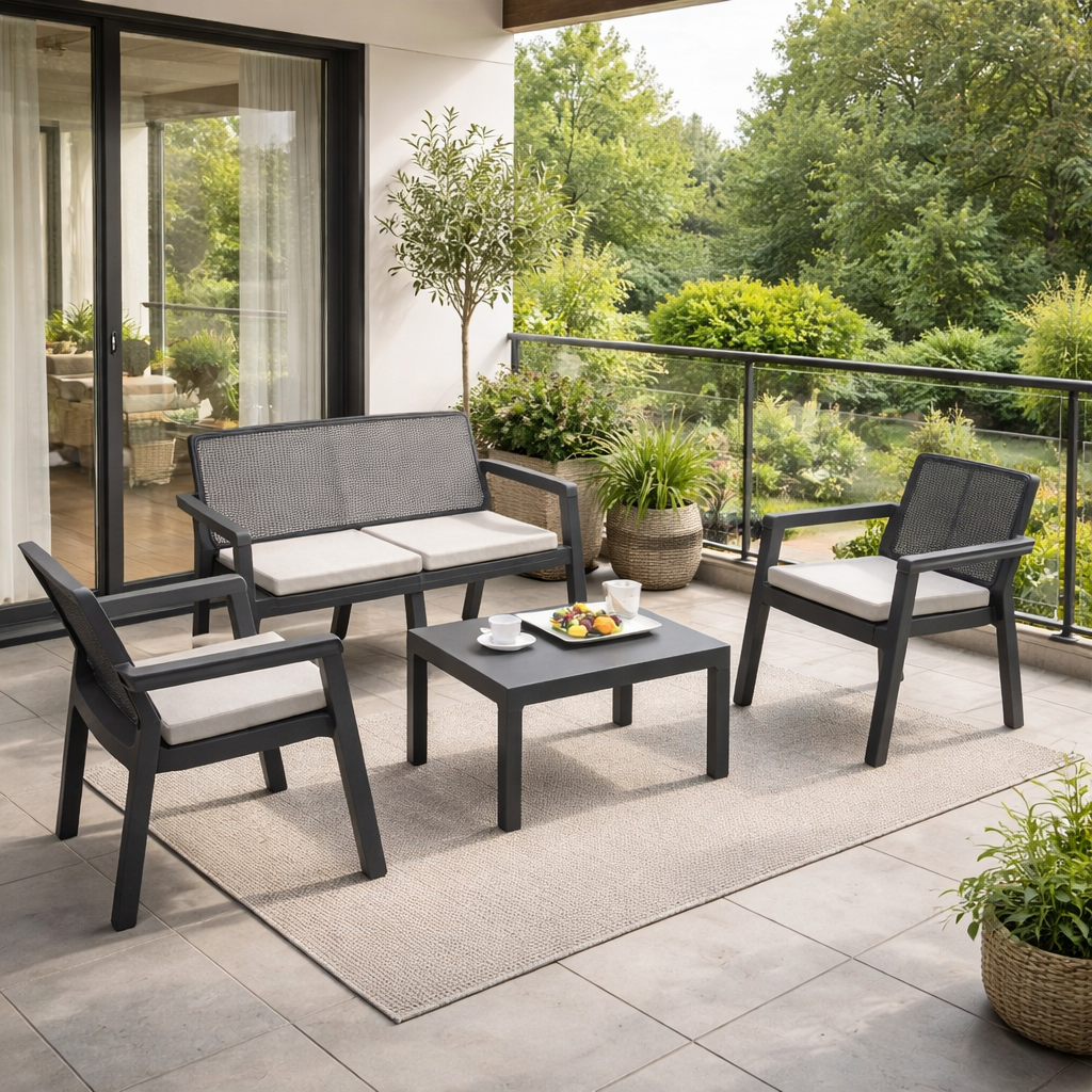 Violet Prestij Minderli 4 Kişilik Balkon & Bahçe Oturma Grubu + Sehpa | ID6001