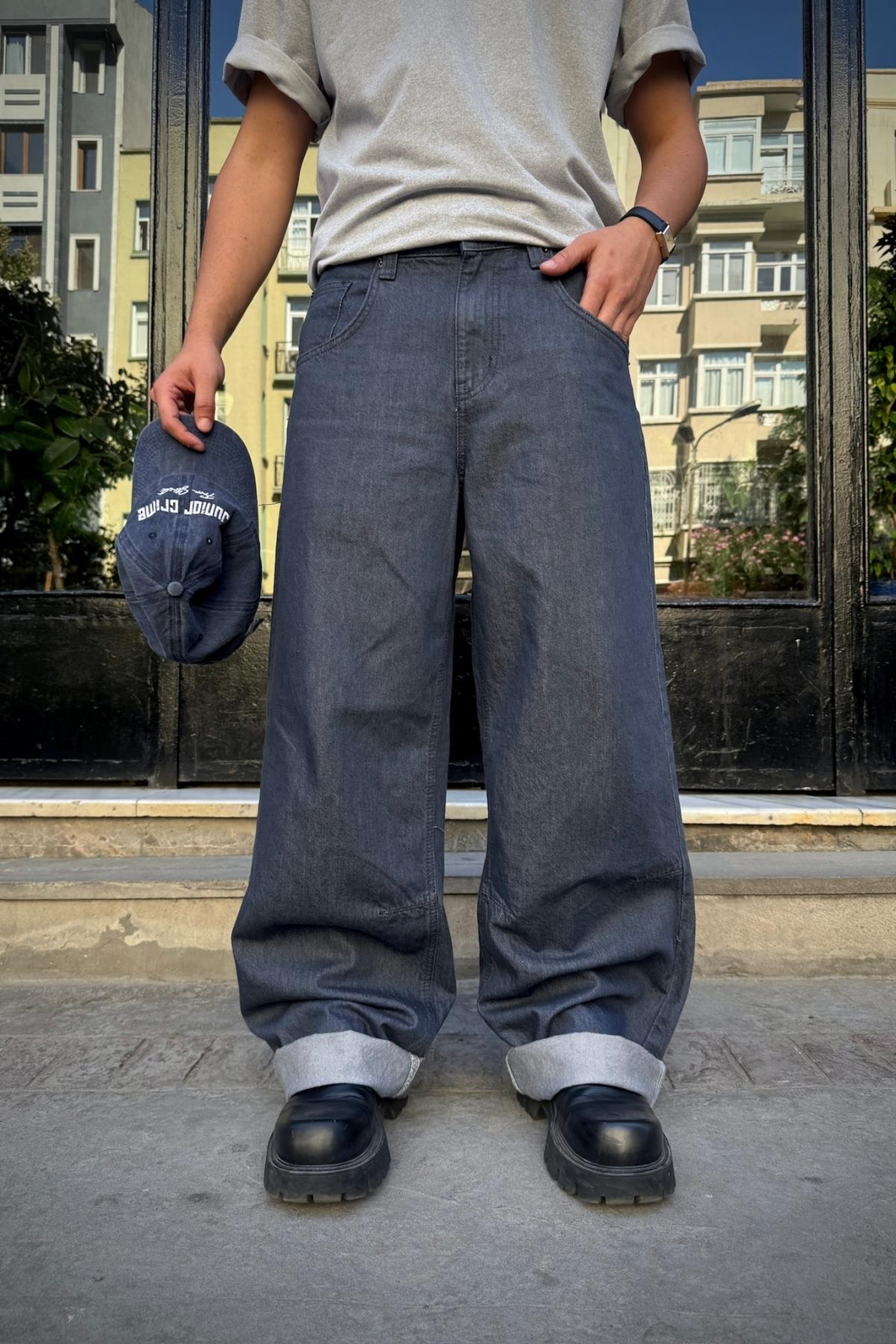 Koyu Mavi Basic Baggy Jean Pantolon
