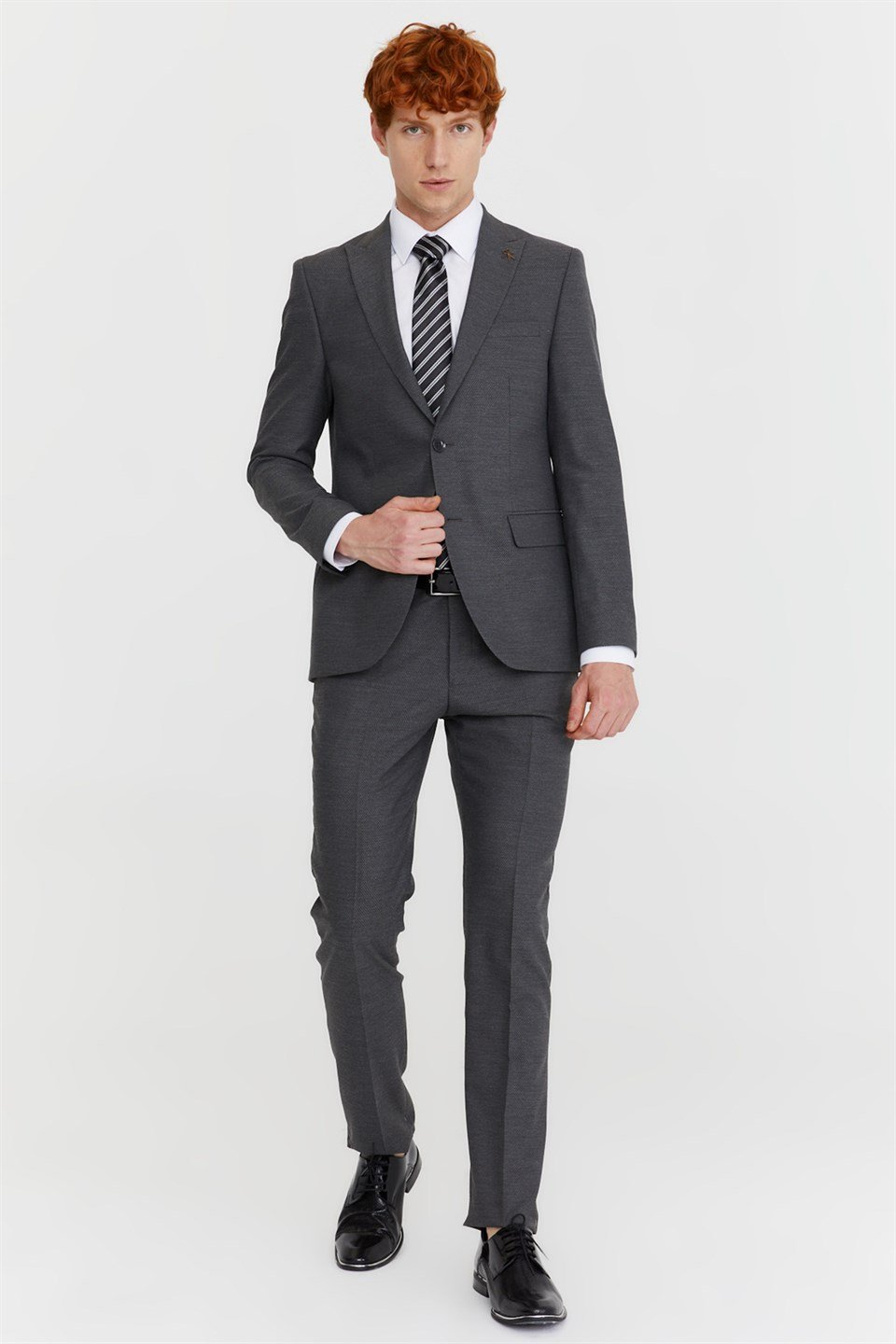  Morven Erkek Gri Slim Fit Dar Kesim Jakarlı 6 Drop Takım Elbise