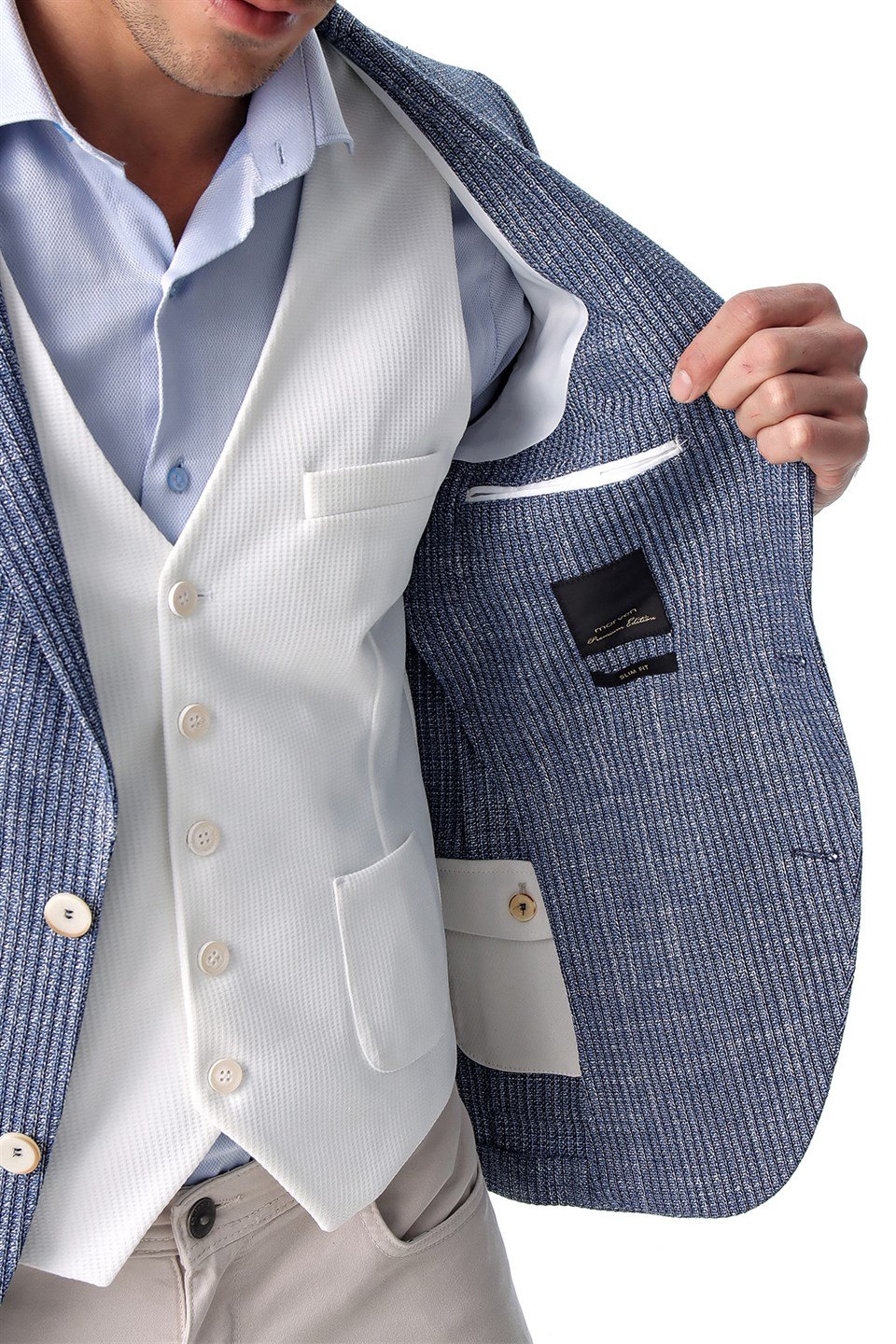  Morven Erkek Mavi Sligo Slim Fit Dar Kesim Torba Cep Desenli 6 Drop Ceket