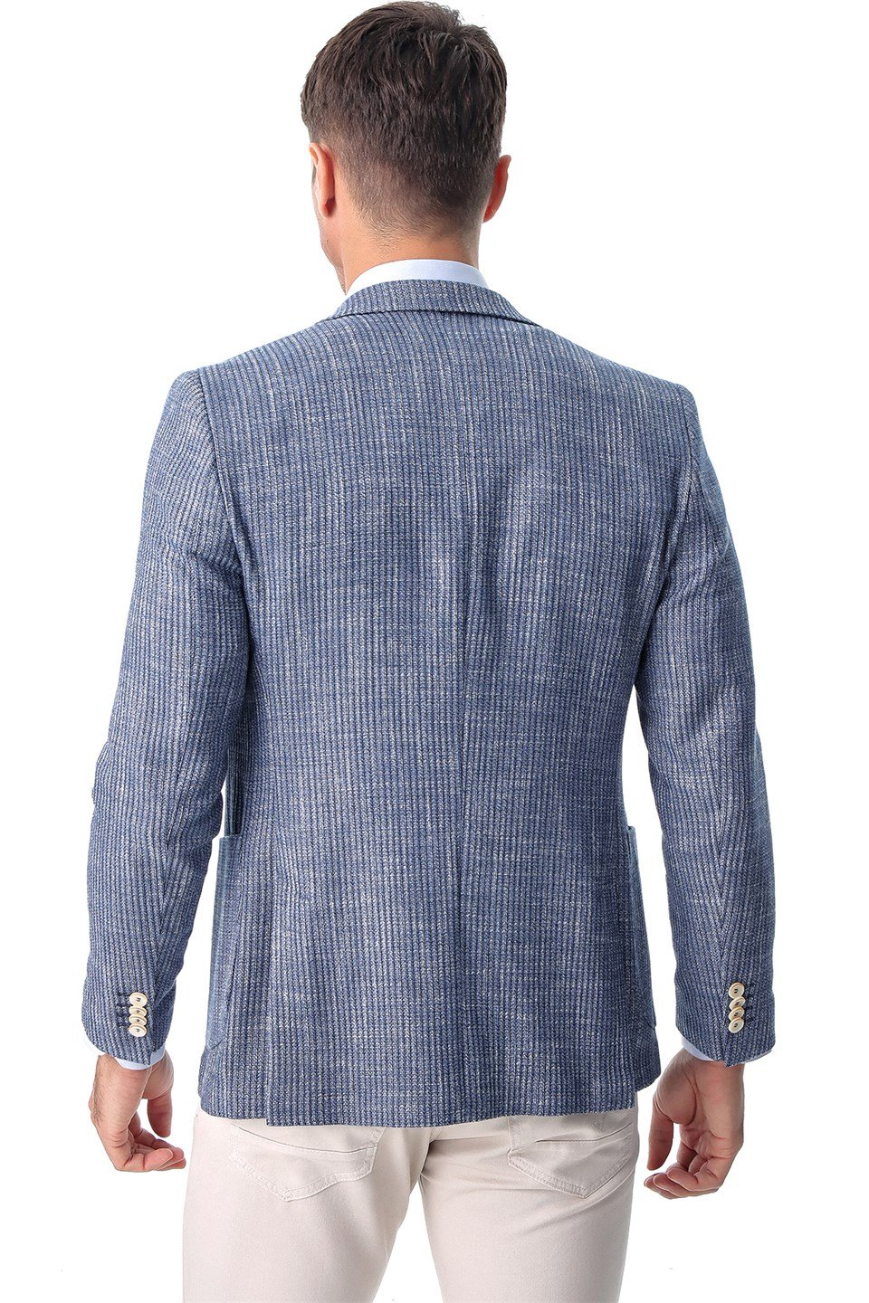  Morven Erkek Mavi Sligo Slim Fit Dar Kesim Torba Cep Desenli 6 Drop Ceket