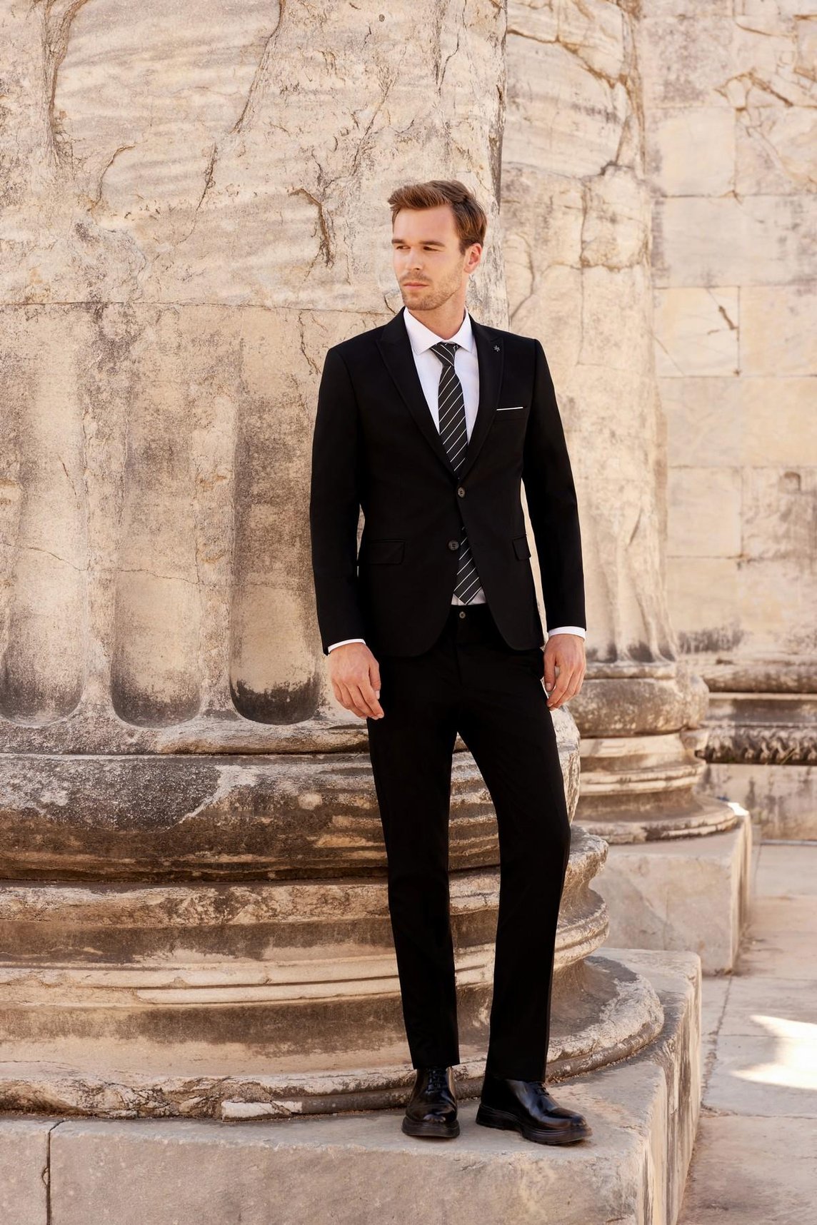 Erkek Siyah Basic Düz Slim Fit Dar Kesim 6 Drop Takım Elbise