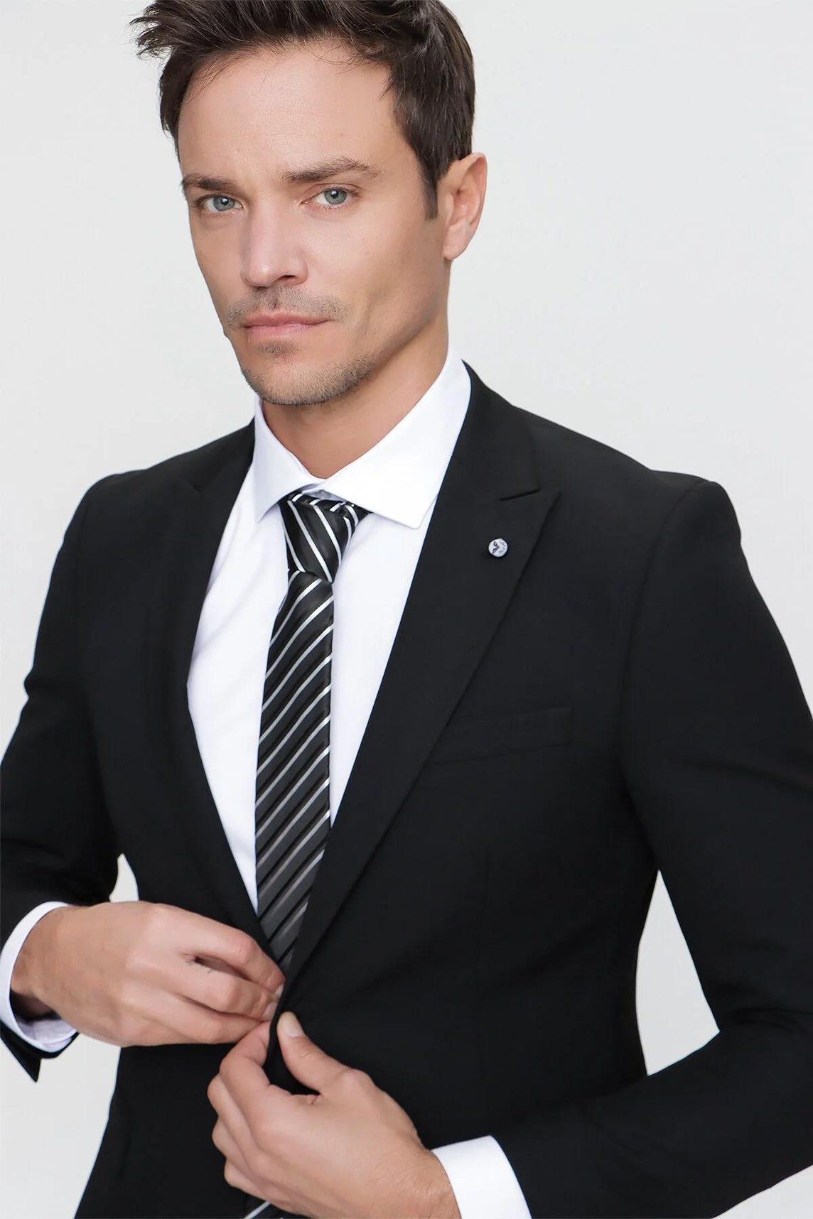 Erkek Siyah Basic Düz Slim Fit Dar Kesim 6 Drop Takım Elbise