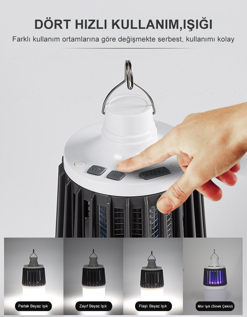 Powermaster MX-858 USB'li Sinek Öldürücü Özellikli 3 Modlu Şarjlı Kamp Feneri