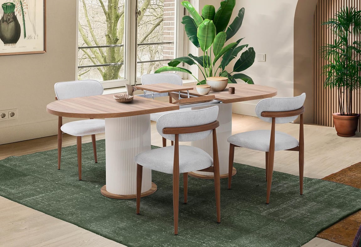 Bohem Elips Açılır Masa Takımı 160'lık (Dut)