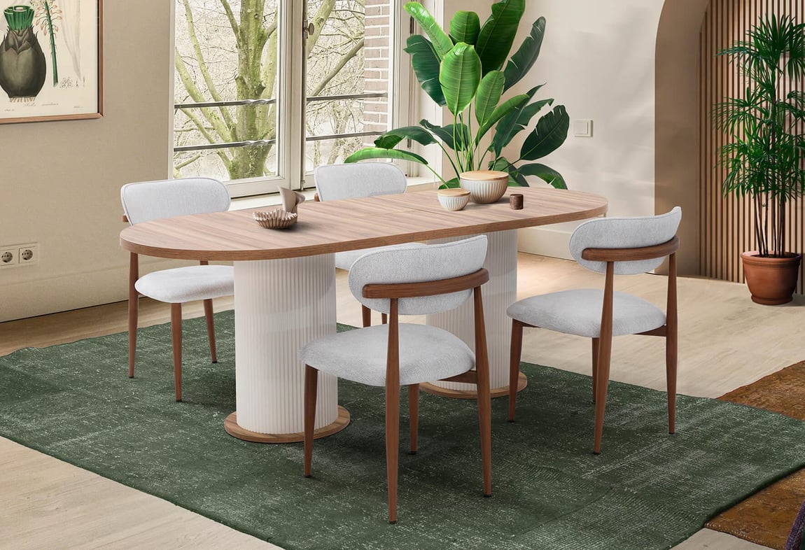 Bohem Elips Açılır Masa Takımı 160'lık (Dut)