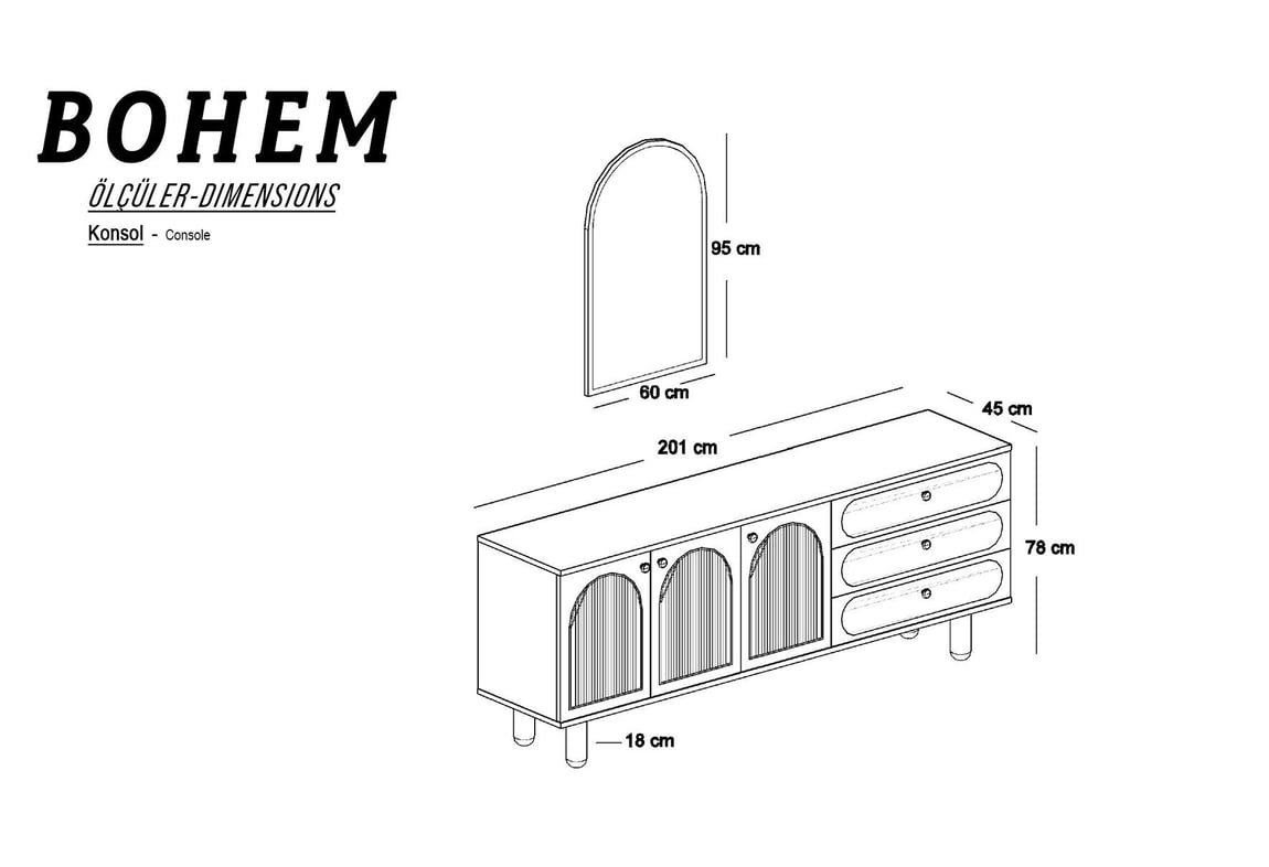 Bohem Aynalı Konsol