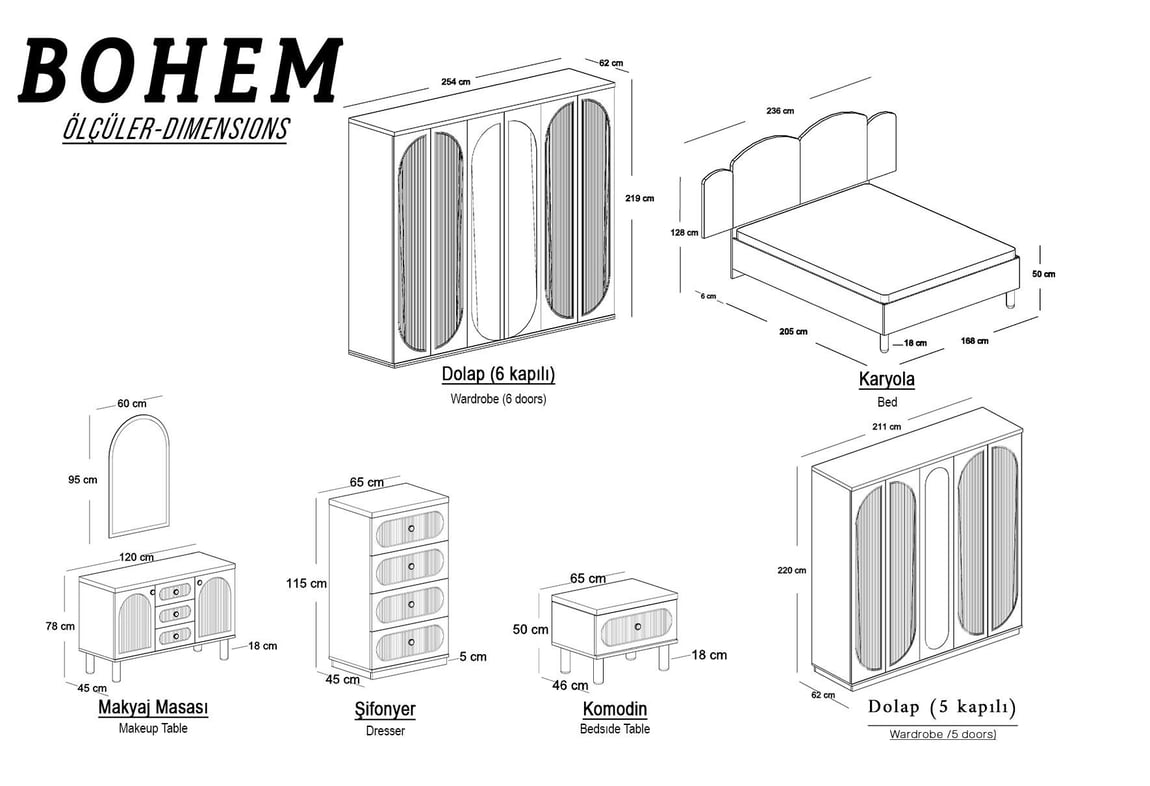 Bohem 6 Kapılı Yatak Odası Takımı