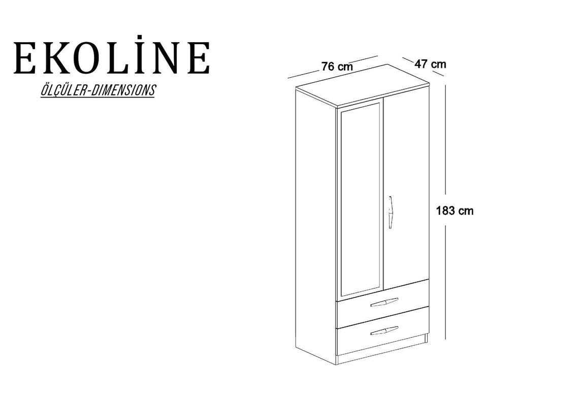 Ekoline 2 Kapaklı Çekmeceli Aynalı Dolap | Gündoğdu