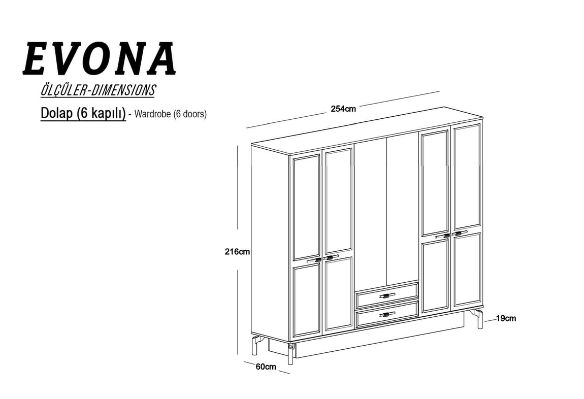 Evona 6 Kapılı Dolap | Gündoğdu