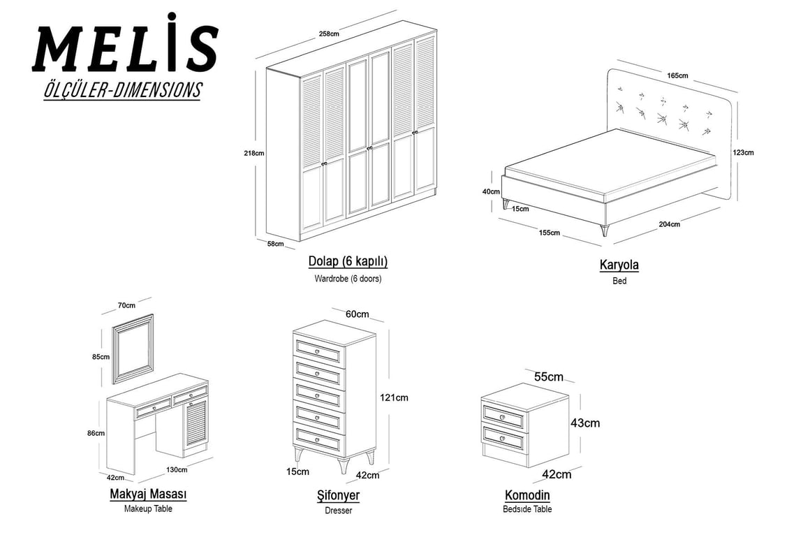 Melis 5 Kapılı Yatak Odası Takımı 