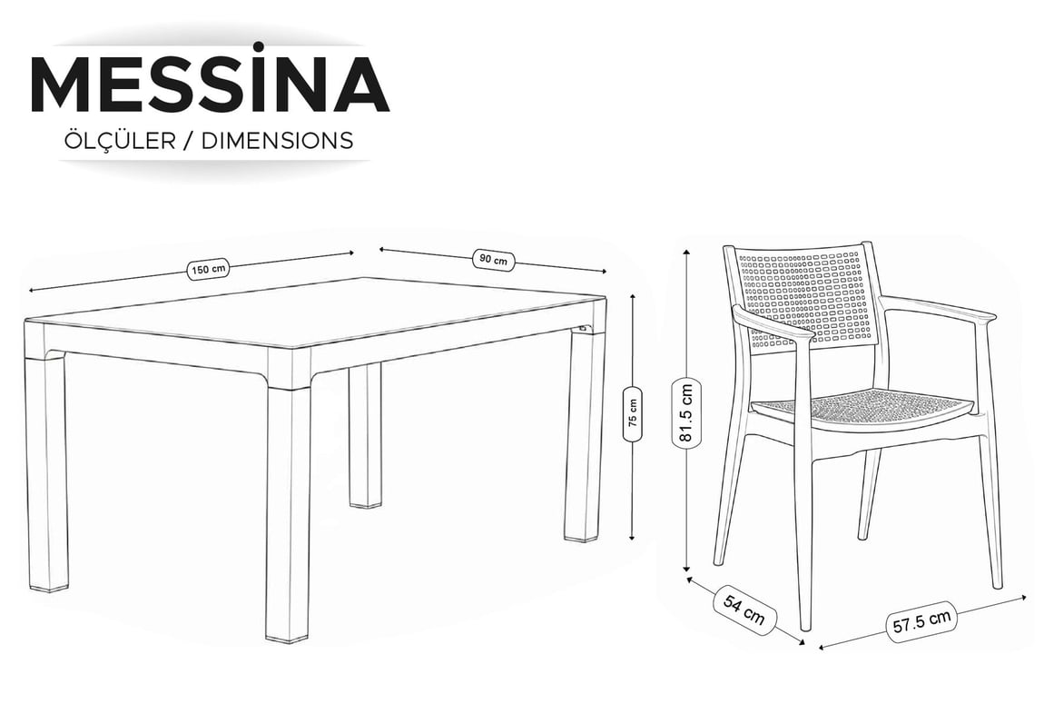 Messina Rattan Balkon Bahçe Masa Takımı Camlı Bej 90x150