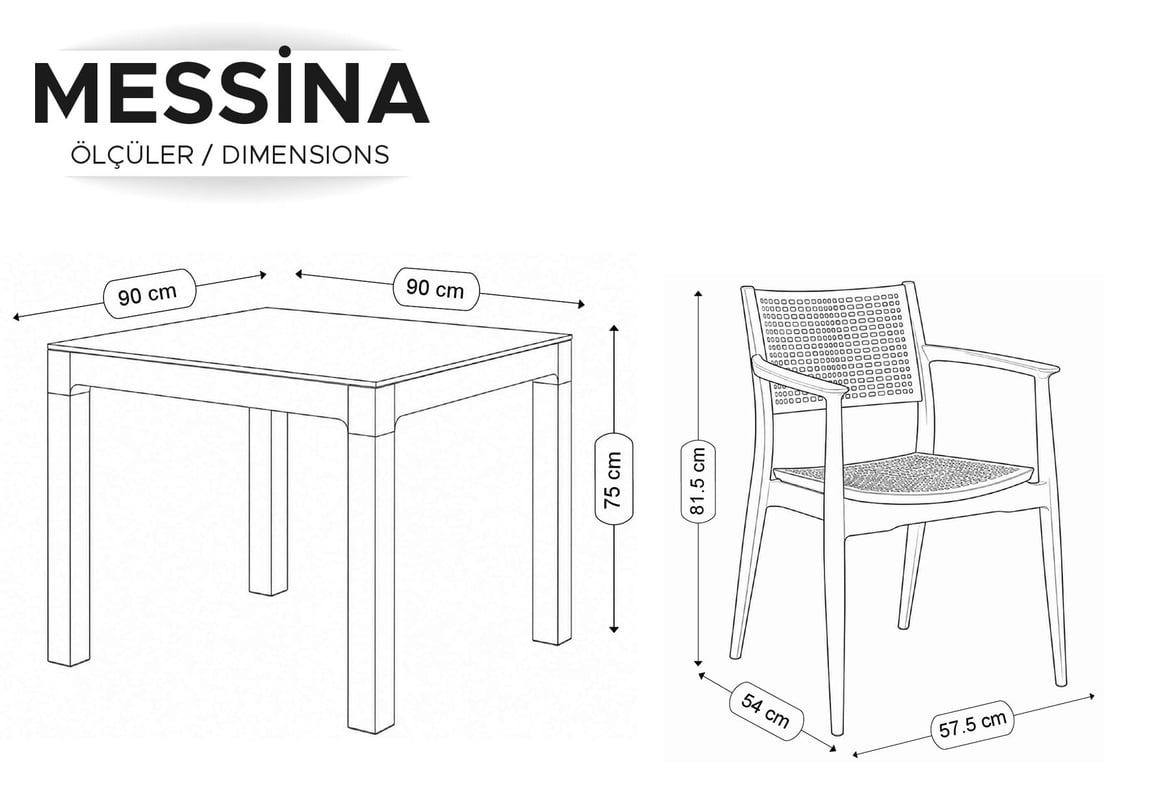 Messina Rattan Balkon Bahçe Masa Takımı Camlı Bej 90x90 | Gündoğdu 