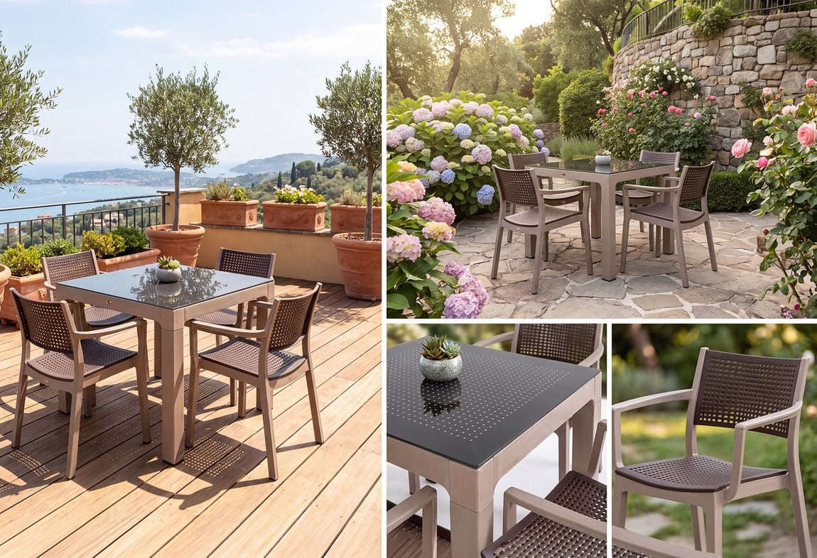 Messina Rattan Balkon Bahçe Masa Takımı Camlı Bej 90x90 | Gündoğdu 