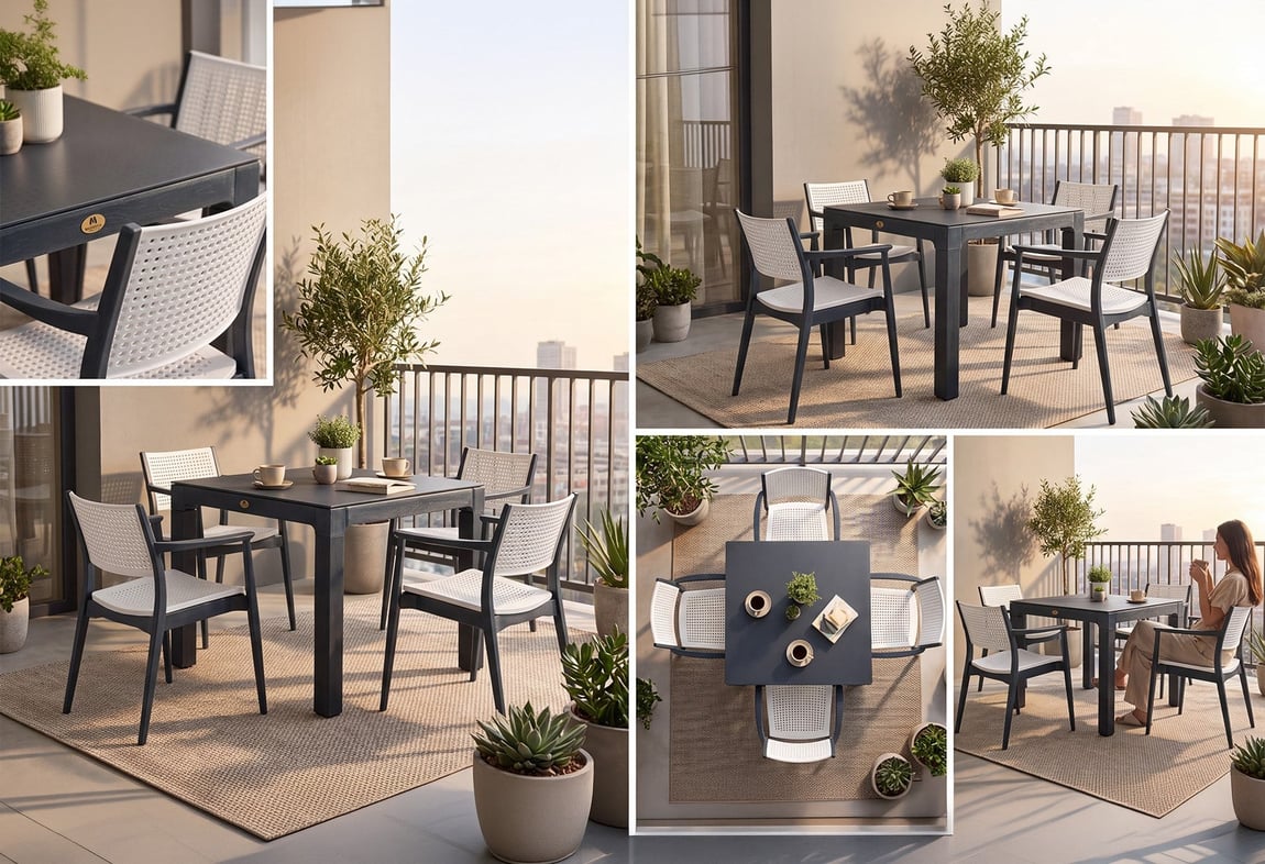 Messina Rattan Balkon Bahçe Masa Takımıı Camlı 90x90 | Gündoğdu