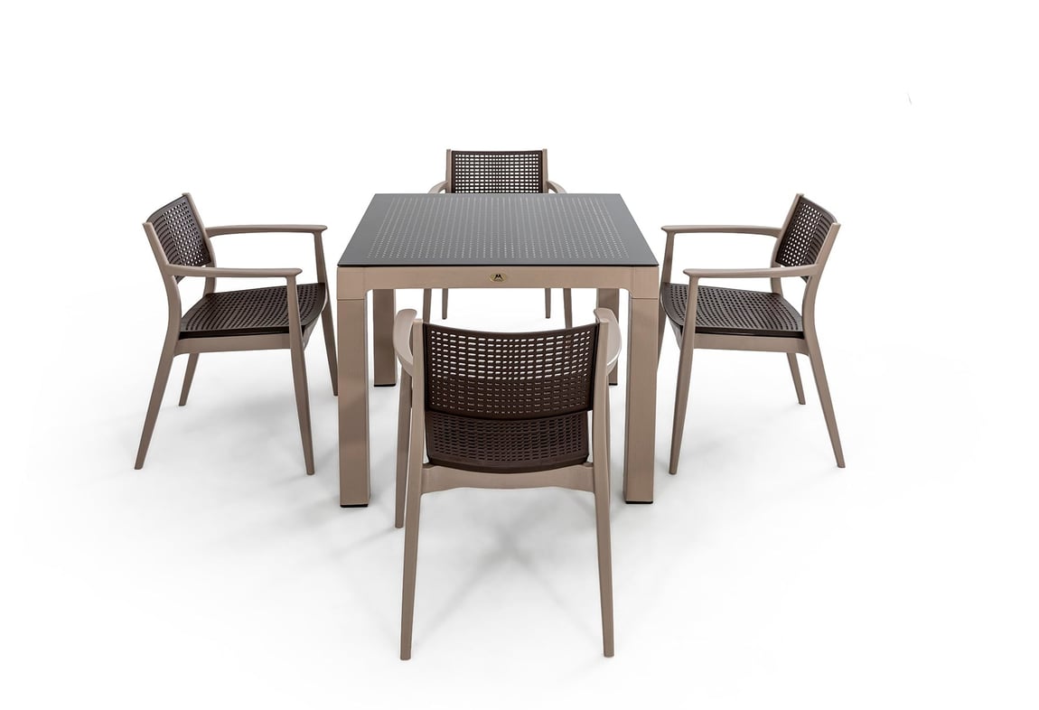 Messina Rattan Balkon Bahçe Masa Takımı Camlı Bej 90x90 | Gündoğdu 