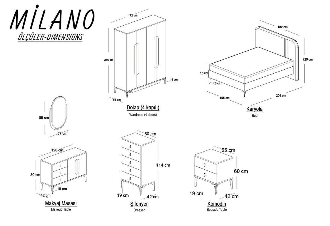Milano 4 Kapılı Yatak Odası Takımı