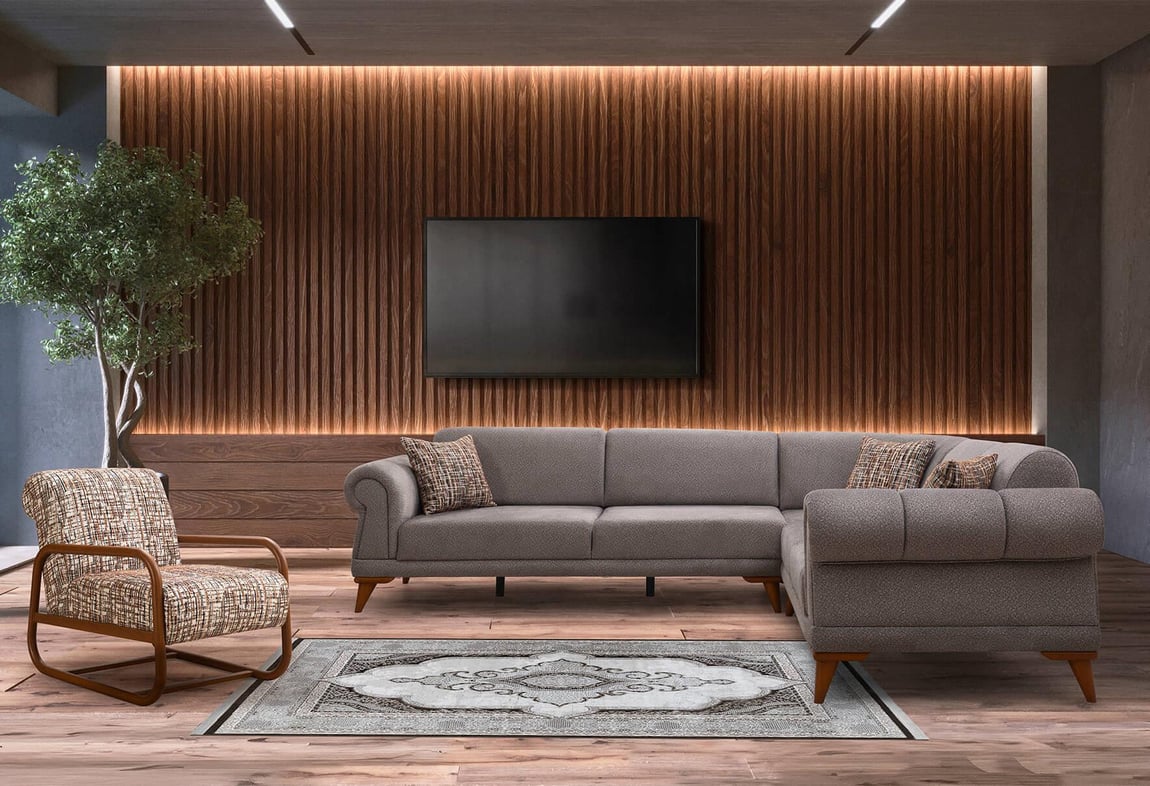 Retro Köşe Takımı (Sütlü Kahve)