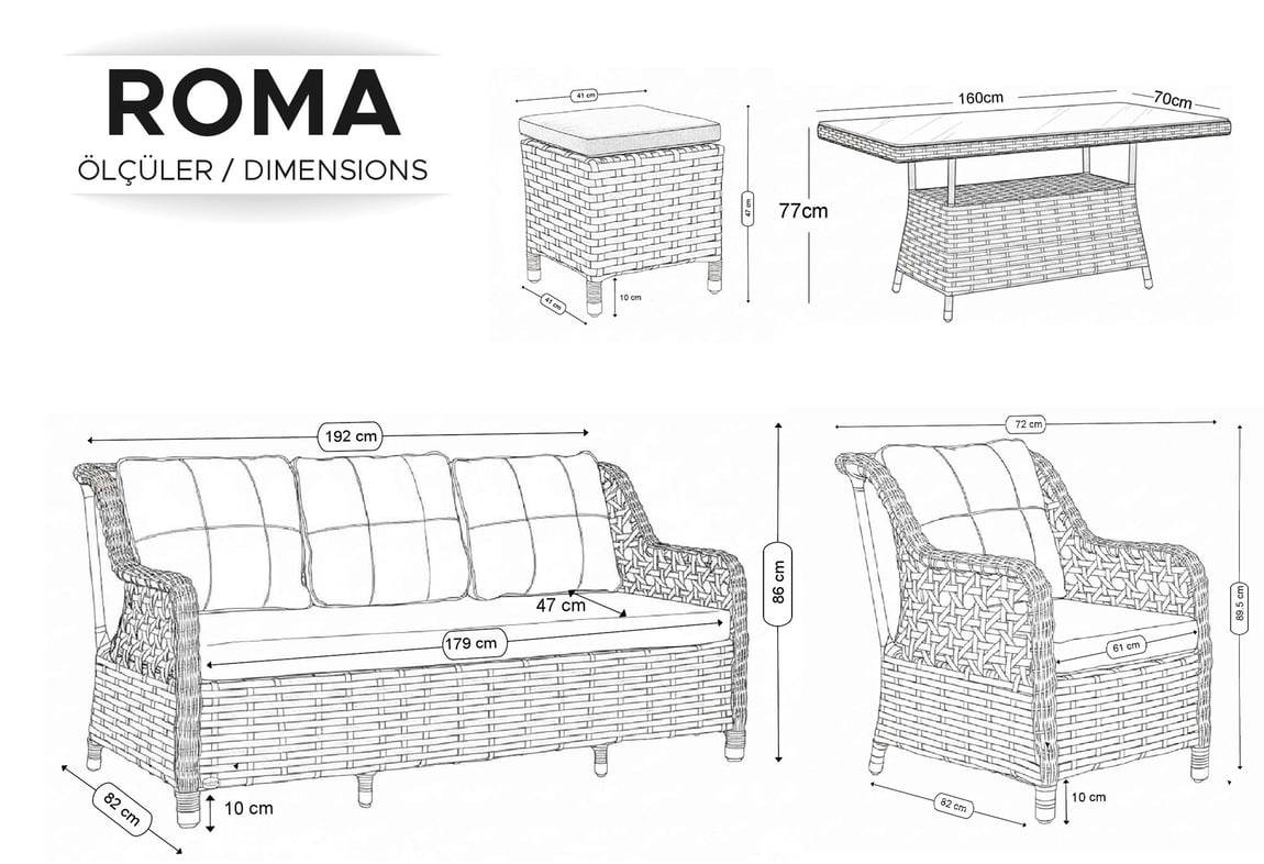 Roma Rattan Örme Balkon Bahçe Takımı (Gri) | Gündoğdu