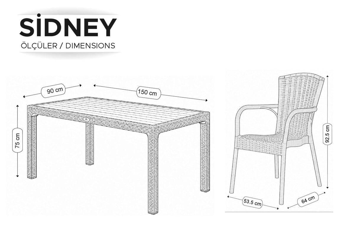 Sidney Rattan Bahçe Balkon Masa Takımı Antrasit Camsız 90x150 | Gündoğdu