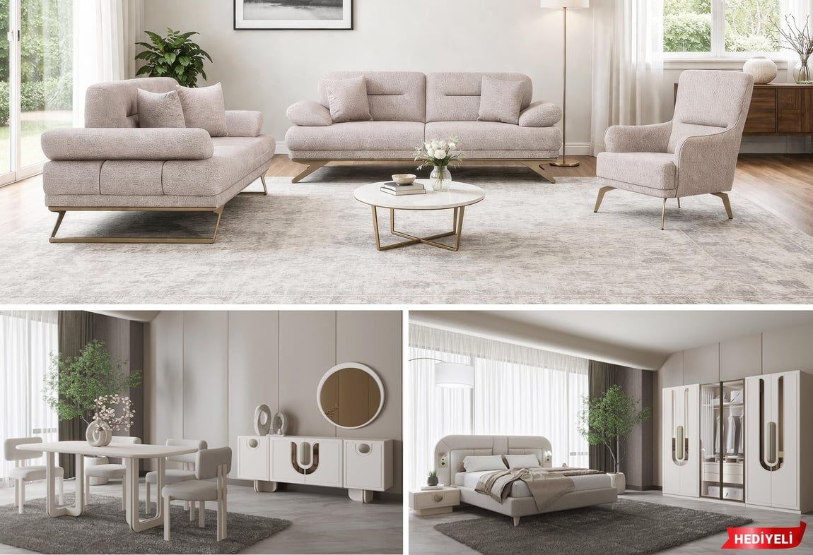 Urla düğün paketi modern yatak odası yemek odası ve salon mobilya takımı