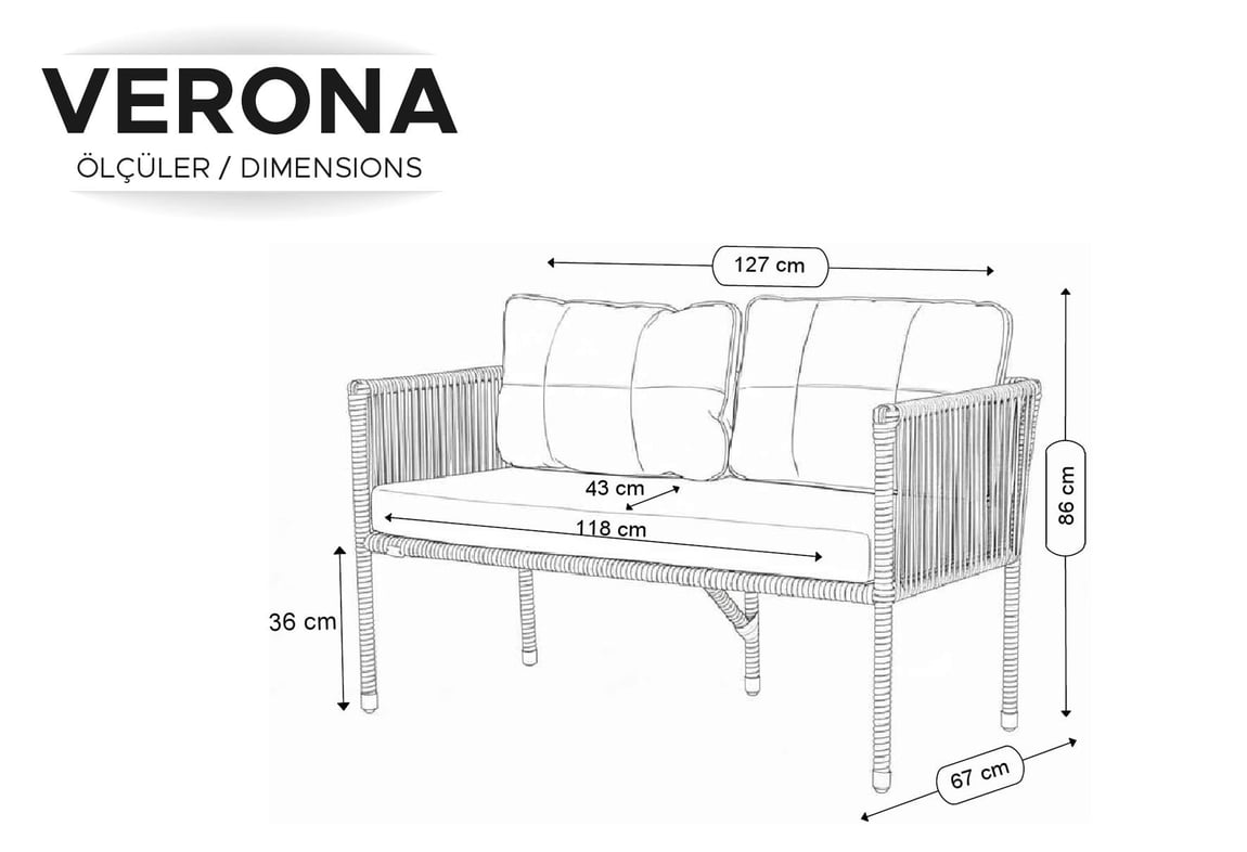 verona rattan örme balkon bahçe seti koltuk mobilya