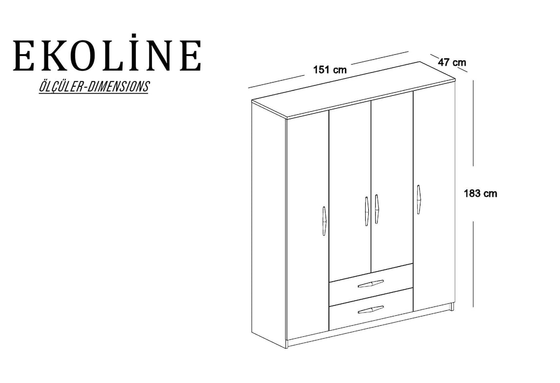 Ekoline 4 Kapaklı Çekmeceli Aynalı Dolap (Opak Beyaz) | Gündoğdu