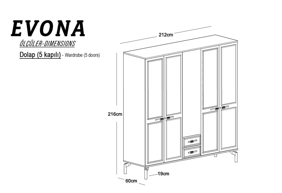 Evona 5 Kapılı Dolap | Gündoğdu