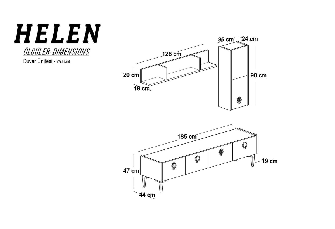 HELEN TV ÜNİTE RAFI - ( N10 - GARDEN MEŞE ) - Gündoğdu Mobilya