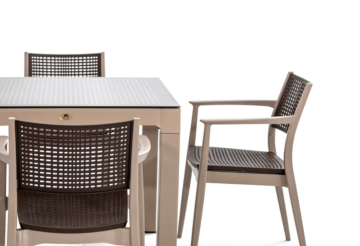 Messina Rattan Balkon Bahçe Masa Takımı Camlı Bej 90x90 | Gündoğdu 